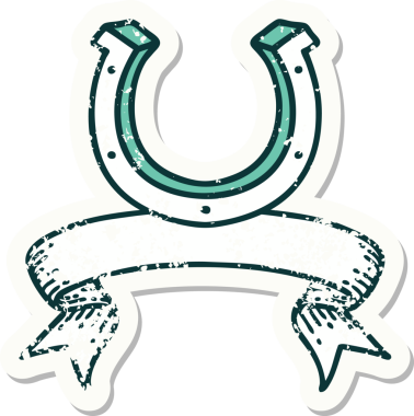 Bir insan tarafından çizilmiş at nalı dövmeli eski bir etiket.