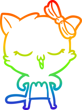 Gökkuşağı gradyan çizgi çizimi bir insan tarafından çizilmiş bir çizgi film kedisi.