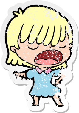 Bir insan tarafından yüksek sesle çizilmiş karikatür kadının sıkıntılı çıkartması.