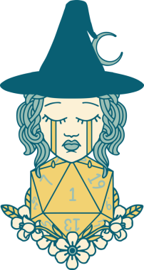 Retro Dövme Tarzı Ağlayan İnsan Cadı Doğal bir D20 zar atışıyla Bir insan tarafından çizilmiş