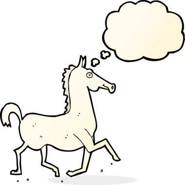 Bir insan tarafından çizilmiş düşünce baloncuklu çizgi film atı.