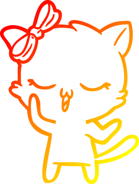 Bir insan tarafından kafasında yay olan çizgi film kedisinin sıcak çizgi çizimi