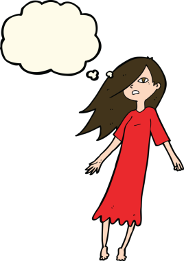 Bir insan tarafından çizilmiş düşünce kabarcığı olan bir kız gibi.