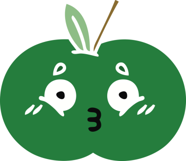 Bir insan tarafından çizilmiş sulu bir elmanın düz renkli retro karikatürü