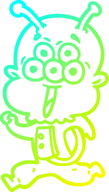 Bir insan tarafından çizilen mutlu çizgi film uzaylısının soğuk gradyan çizimi