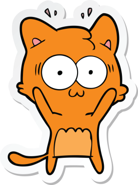 Bir çizgi film çıkartması. Bir insan tarafından çizilmiş, şaşırmış bir kedi.