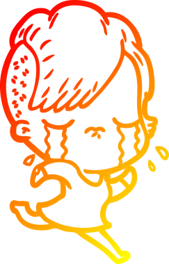 Bir insan tarafından çizilmiş, ağlayan bir kızın sıcak çizgi çizimi.