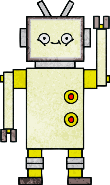 Bir insan tarafından çizilmiş bir robotun retro grunge dokusu