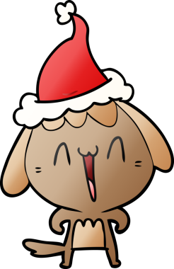 Bir insan tarafından çizilmiş Noel Baba şapkası takan bir köpeğin gradyan çizimi.