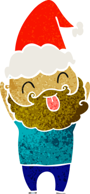 Bir insan tarafından çizilmiş Noel Baba şapkası takan sakallı bir adam.