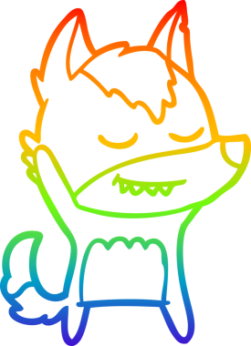 Gökkuşağı gradyan çizgisi. Bir insan tarafından çizilmiş dost bir kurt çizgi filmi.