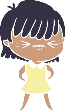 Bir insan tarafından çizilmiş düz renkli çizgi film kızı.