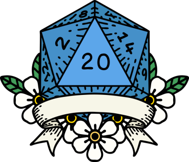 Retro Dövme Biçimi Doğal 20 kritik vuruş D20 zar bir insan tarafından çizildi