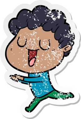 Bir insan tarafından çizilmiş, gülen bir çizgi film karakterinin sıkıntılı çıkartması.