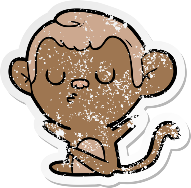 Bir insan tarafından çizilmiş karikatür maymununun sıkıntılı çıkartması