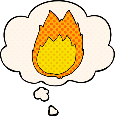 Çizgi roman tarzında bir insan tarafından çizilmiş düşünce baloncuklu çizgi film alevleri