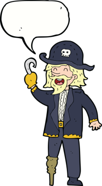 Bir insan tarafından çizilmiş konuşma balonu olan korsan kaptan.