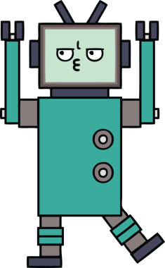 Bir insan tarafından çizilmiş sevimli bir robot karikatürü.