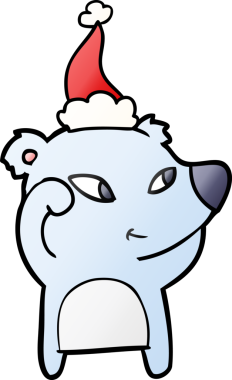 Bir insan tarafından çizilmiş Noel Baba şapkası takan bir ayının gradyan çizimi.