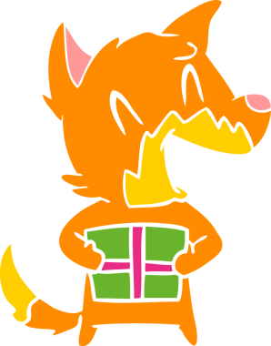 Gülen Noel tilkisi düz renkli çizgi film bir insan tarafından çizildi.