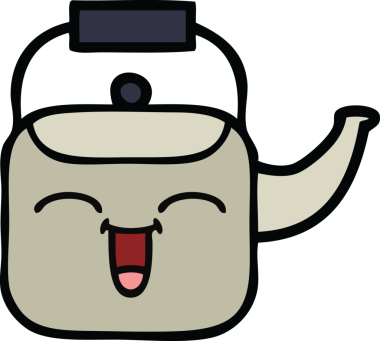 Bir insan tarafından çizilmiş tatlı bir çaydanlık karikatürü.