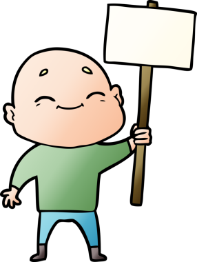 Bir insan tarafından çizilmiş mutlu, kel adam.