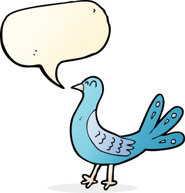 Bir insan tarafından çizilmiş konuşma balonlu çizgi film kuşu.