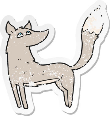 Bir insan tarafından çizilmiş bir kurt çizgi filminin gerilimli etiketi.