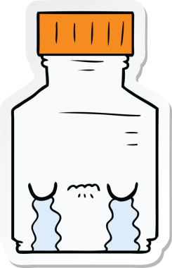 Bir insan tarafından çizilmiş karikatür hapı kavanozunun etiketi.