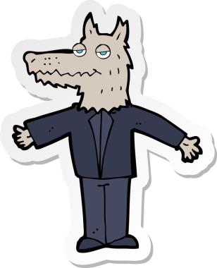 Bir insan tarafından çizilmiş bir kurt çizgi filminin çıkartması.