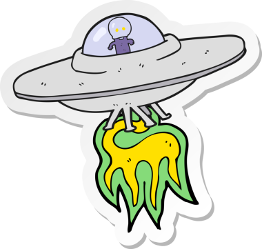 Bir insan tarafından çizilmiş bir uzaylı uçan daire etiketi.