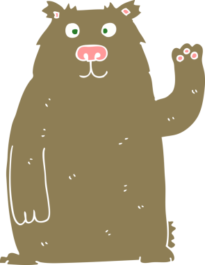 Bir insan tarafından çizilmiş düz renkli çizgi film ayısı