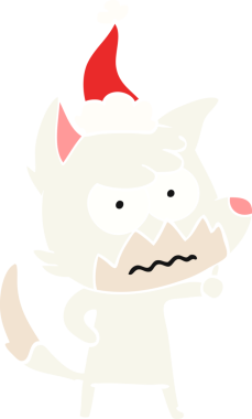 Bir insan tarafından çizilmiş Noel Baba şapkası giymiş bir tilkinin düz renk çizimi.