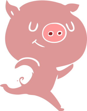 Bir insan tarafından çizilmiş mutlu düz renkli çizgi film domuz.