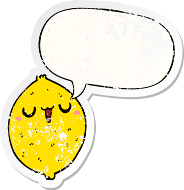 Mutlu limon çizgi filmi, konuşma baloncuğu bir insan tarafından çizilmiş sıkıntılı eski bir çıkartma.