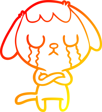 Bir insanın çizdiği ağlayan şirin bir köpeğin sıcak çizgi çizimi.