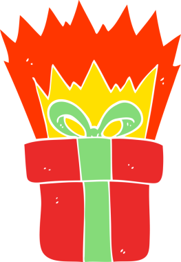 Bir insan tarafından çizilmiş noel hediyesinin düz renk çizimi