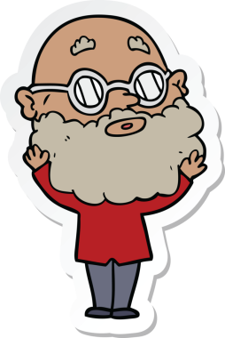 Bir insan tarafından çizilmiş sakallı ve gözlüklü meraklı bir adamın çıkartması.