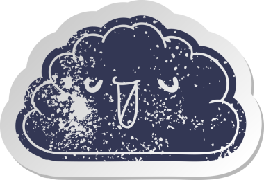 Bir insan tarafından çizilmiş sıkıntılı eski çizgi film etiketi kawaii hava yağmuru bulutu