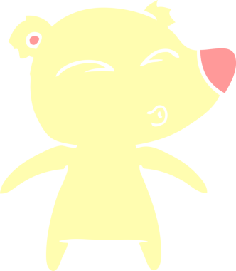 Düz renkli çizgi film ıslık çalan ayı insan tarafından çizilmiş.