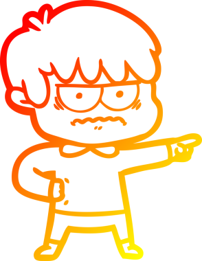 Bir insan tarafından çizilmiş kızgın çizgi film çocuğunun sıcak çizgi çizimi.