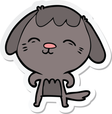 Bir insan tarafından çizilmiş mutlu bir köpeğin çıkartması.