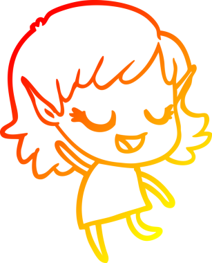 Bir insan tarafından çizilmiş mutlu bir elf kızı çizimi.