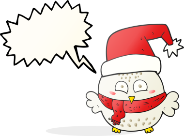 Bir insan tarafından çizilmiş serbest konuşma balonu karikatürü şirin noel baykuşu.