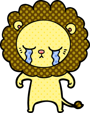 Bir insan tarafından çizilmiş ağlayan çizgi film aslanı.