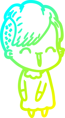 Bir insan tarafından çizilmiş mutlu çizgi film hipster kızı çizimi.