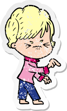 Bir insan tarafından çizilmiş, hayal kırıklığına uğramış bir karikatür çıkartması.