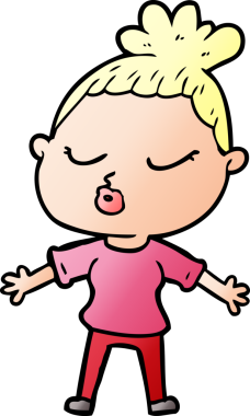 Bir insan tarafından çizilmiş sakin bir kadın çizgi filmi.