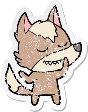 Bir insan tarafından çizilmiş dost canlısı bir kurdun sıkıntılı çıkartması.