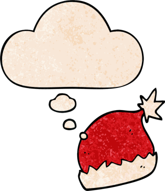 Düşünce baloncuklu çizgi film Noel Baba şapkası bir insan tarafından çizilmiş.